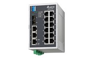 Switch - 16x port 100Mbit Ethernet,1x optikai port MM, 1x Relé kim.,Táp 12~48VDC - Delta Hálózati eszközök