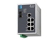 Switch - 8x port 100Mbit Ethernet, 1x optikai port MM, 1x Relé kim.,Táp 12~48VDC - Delta Hálózati eszközök